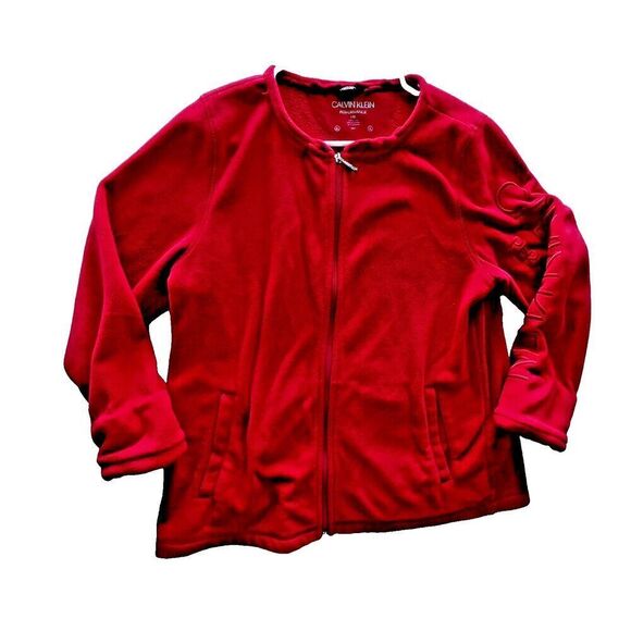 Calvin Klein Women Full Zip Sweater Performance red Long Sleeve Pockets sz L - Picture 1 of 9